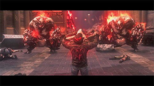 Kontynuuj atakowanie bramy pięściami-młotami, wykonując tę czynność do momentu wyświetlenia cut-scenki, z której dowiesz się, iż przejąłeś kontrolę nad parą juggernautów - 30 - A Labor of Love | Główny wątek fabularny Prototype 2 - Prototype 2 - poradnik do gry