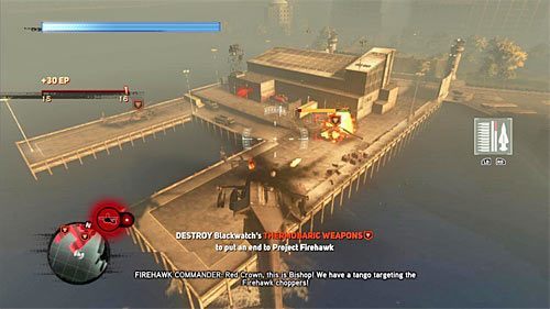 Po dokonaniu kradzieży maszyny oderwij się od ziemi i użyj broni pokładowych, by przystąpić do ostrzeliwania pozostałych maszyn - 28 - Operation Firehawk | Główny wątek fabularny Prototype 2 - Prototype 2 - poradnik do gry