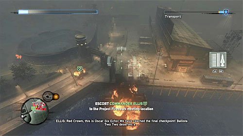 Po wygranej bitwie zaczekaj aż pojazd opancerzony z Ellisem na pokładzie wjedzie do bazy wojskowej - 26 - Fly in the Ointment | Główny wątek fabularny Prototype 2 - Prototype 2 - poradnik do gry