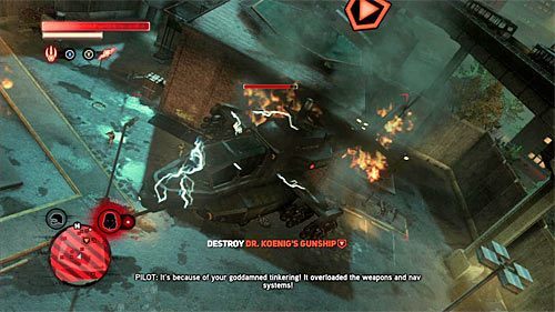 Ostatni z polecanych przez mnie wariantów to użycie ataków pnączami za każdym razem gdy w śmigłowcu dojdzie do zwarcia instalacji (powyższy screen) - 12 - Natural Selection | Główny wątek fabularny Prototype 2 - Prototype 2 - poradnik do gry