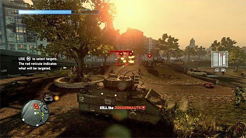 Zadanie to nie wyróżnia się niczym szczególnym, przy czym jeszcze ważniejsze niż poprzednio jest to żeby nie pozwalać juggernautom zbliżać się do sterowanej maszyny - 14 - Enemies and Allies | Główny wątek fabularny Prototype 2 - Prototype 2 - poradnik do gry