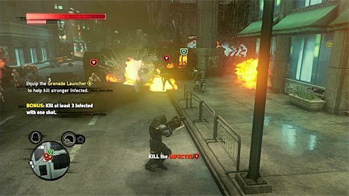 Proponuję w pierwszej kolejności skupić się na zaliczeniu nowego opcjonalnego celu misji, polegającego na zabiciu trzech zainfekowanych jednym pociskiem wystrzelonym z granatnika - 15 - A Stranger Among Us | Główny wątek fabularny Prototype 2 - Prototype 2 - poradnik do gry