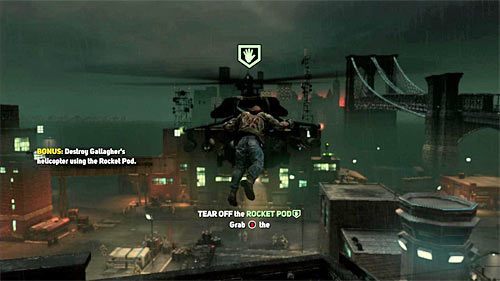 Gra tuż po rozpoczęciu pojedynku z wrogim śmigłowcem odblokuje nowy atak, polegający na możliwości oderwania wyrzutni zamontowanej na jednym z uchwytów maszyny latającej - 16 - The White Light | Główny wątek fabularny Prototype 2 - Prototype 2 - poradnik do gry