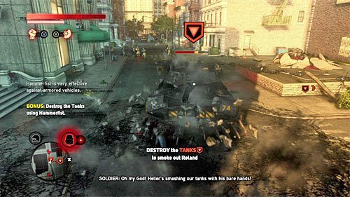 Do zniszczenia obu czołgów gorąco polecam użyć pięści-młotów, albowiem jest to wymagane do zaliczenia kolejnego bonusowego wyzwania - 17 - A Nest of Vipers | Główny wątek fabularny Prototype 2 - Prototype 2 - poradnik do gry