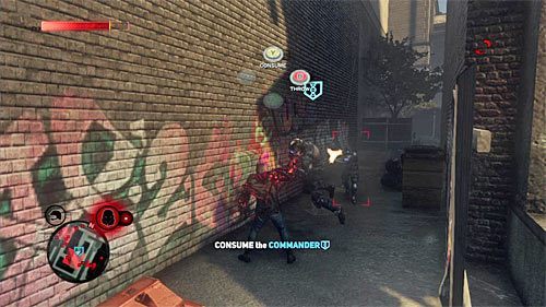 Zignoruj wszystkich przeciwników, którzy mogą jeszcze przebywać w okolicy i skup się wyłącznie na jak najszybszym doścignięciu uciekającego dowódcy, którego musisz oczywiście złapać i wchłonąć (przycisk B i przycisk Y) - 4 - Operation - Manticore | Misje Blacknet w Prototype 2 - Prototype 2 - poradnik do gry