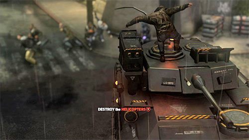 Wyrywanie działek ze śmigłowców to oczywiście nie jedyna metoda na zaliczenie tego zadania, bo możesz też między innymi korzystać z ostrzy i pnączy, wyrywać wyrzutnie z wozów opancerzonych (powyższy screen) czy odbierać wyrzutnie wybranym żołnierzom Blackwatch - 6 - Operation - Jack-Of-All-Trades | Misje Blacknet w Prototype 2 - Prototype 2 - poradnik do gry