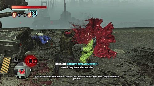 Po zlikwidowaniu żołnierzy zajmij się wchłanianiem naukowców i w tym przypadku musisz już zrezygnować z przebrania, bo osoby te wzajemnie się obserwują - 18 - Taking the Castle | Główny wątek fabularny Prototype 2 - Prototype 2 - poradnik do gry