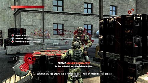 W trakcie pojedynku zdecydowanie warto przetestować ofensywny atak związany z bombą biologiczną, tym bardziej, że jest to wymagane do zaliczenia bonusowego wyzwania - 19 - A Maze of Blood | Główny wątek fabularny Prototype 2 - Prototype 2 - poradnik do gry