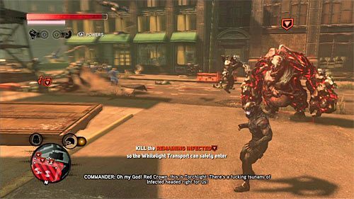 Jako że nie musisz się chwilowo zajmować przenoszeniem beczek radzę powrócić do wizerunku Hellera i zacząć skorzystać z jego mocy - 24 - Burned from Memory | Główny wątek fabularny Prototype 2 - Prototype 2 - poradnik do gry