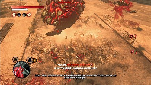 W miarę możliwości stosuj głównie ataki obszarowe, jak chociażby atak Dewastator czy też ładowany z powietrza atak pięściami-młotami - 24 - Burned from Memory | Główny wątek fabularny Prototype 2 - Prototype 2 - poradnik do gry