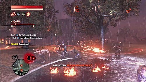 Zanim zajmiesz się śmigłowcami zainteresuj się nowo odblokowanym bonusowym wyzwaniem, dotyczącym zabicia 20 zwykłych zainfekowanych z pomocą bicza - 25 - Last Resort | Główny wątek fabularny Prototype 2 - Prototype 2 - poradnik do gry