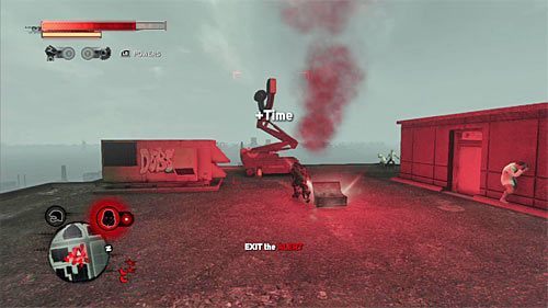 Do ostatniego pojemnika (powyższy screen) powinieneś zdążyć dotrzeć przy założeniu, że wspinaczkę na dach rozpocząłeś przy około 10 sekundach w zapasie i nie zostałeś trafiony przez żadną z rakiet - 8 - Operation - Vivid Future | Misje Blacknet w Prototype 2 - Prototype 2 - poradnik do gry