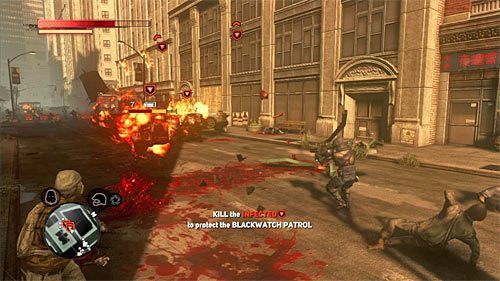 Od razu po rozpoczęciu bitwy zainteresuj się wskazanym przez grę składzikiem broni, zabierając z niego granatnik lub wyrzutnię rakiet - 9 - Operation - Spotted Cat (1) | Misje Blacknet w Prototype 2 - Prototype 2 - poradnik do gry