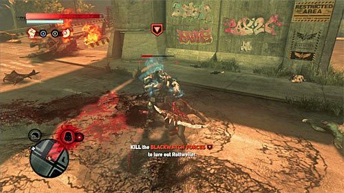 Niezależnie od tego w jaki sposób się zachowasz uważaj na wieżyczkę obronną bazy oraz na super żołnierzy (powyższy screen) - 9 - Operation - Spotted Cat (2) | Misje Blacknet w Prototype 2 - Prototype 2 - poradnik do gry