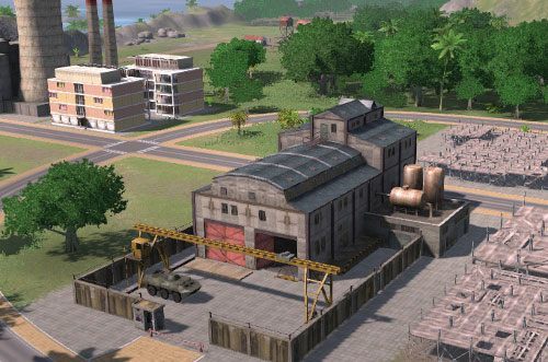 Na pierwszym planie Fabryka broni, w tle za drzewami Kopalnia żelaza - 7 - Kryzys | Opis przejścia - Tropico 4 - Tropico 4 - poradnik do gry
