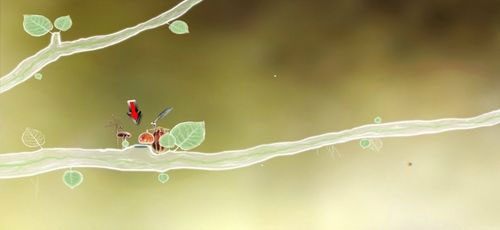 Piórko znajduje się w dziurce (czerwona strzałka), z której może je wyciągnąć jedynie Pan Latarnia - Etap pierwszy - piórka | Opis przejścia - Botanicula - Botanicula - poradnik do gry