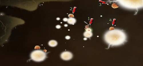 Przemieszczamy drużynę niżej (1), a następnie znów klikamy na dopiero co opuszczoną przez nas planetę (2) - Etap szósty - symbole żywiołów (1) | Opis przejścia - Botanicula - Botanicula - poradnik do gry