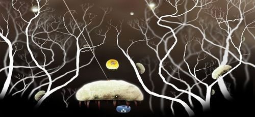 Odczepiamy mackę i nakierowujemy ją na potwora by się do niego przyczepiła (kliknięcie) - Etap szósty - symbole żywiołów (2) | Opis przejścia - Botanicula - Botanicula - poradnik do gry