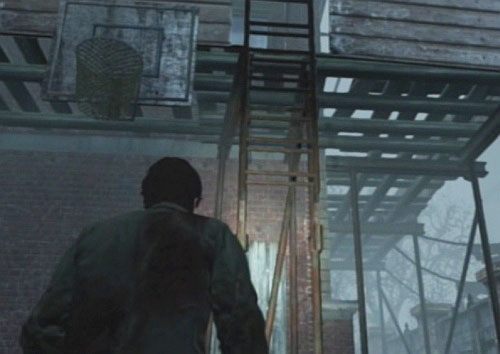 Przejdź na jego tyły, gdzie znajdziesz oparty o ławkę harpun - Misje poboczne (2) | Silent Hill cz.1 | Silent Hill Downpour - Silent Hill: Downpour - poradnik do gry