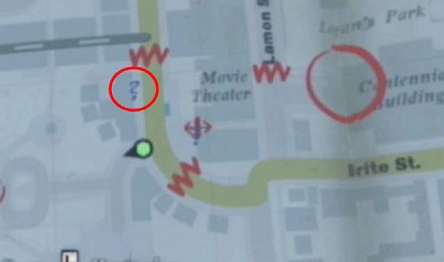 Idź na północ ulicy Brite i dotrzyj do niebieskiego znaku zapytania pokazanego na screenie - Misje poboczne (1) | Silent Hill cz.3 | Silent Hill Downpour - Silent Hill: Downpour - poradnik do gry