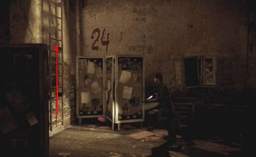 Teraz na prawo od drzwi, którymi wszedłeś do tego pomieszczenie jest drabina, z której skorzystaj - Misje poboczne (2) | Silent Hill cz.3 | Silent Hill Downpour - Silent Hill: Downpour - poradnik do gry