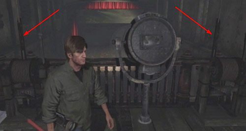 Pociągnij za dzwignię po lewej stronie reflektora, a następnie dzwignię po prawej stronie reflektora (musisz najpierw użyć Lever) - Misja główna - pomieszczenie ze sceną | Klasztor | Silent Hill Downpour - Silent Hill: Downpour - poradnik do gry