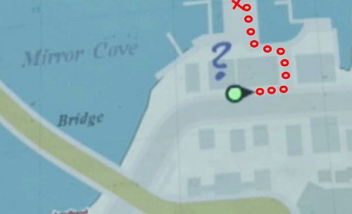 Wyjdź na zewnątrz domu, udaj się w lewo (wschód ulicy Rice) i przy pierwszej okazji skręć w lewo, aby dojść do mola (podążaj za kropkami do krzyżyka na screenie) - Misje poboczne (1) | Silent Hill cz.4 | Silent Hill Downpour - Silent Hill: Downpour - poradnik do gry