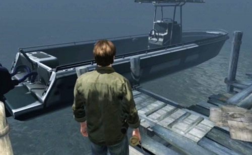 Teraz obróć się i zejdź na przystań po prawej stronie, na końcu której jest łódź - Misje poboczne (4) | Silent Hill cz.4 | Silent Hill Downpour - Silent Hill: Downpour - poradnik do gry