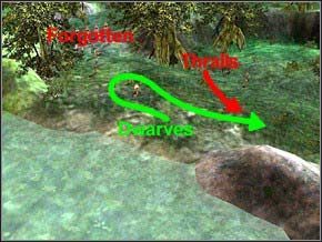 Idź krasnalami w lewo, do linii ośmiu zapomnianych - po chwili z ziemi wyjdzie piątka Thralli - cofnij się i je pozabijaj, potem wróć się i skończ z zapomnianymi - Misja 19 - Children Of Bahlal - Myth III: Era Wilka - poradnik do gry