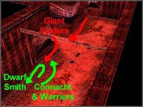 Z prawej wyjdzie dwóch, z lewej czternaście pająków - użyj na nich miotacza ognia, potem wycofaj krasnala, a na pająki rzuć wojowników i Connachta - Misja 17 - The Smiths Forge - Myth III: Era Wilka - poradnik do gry