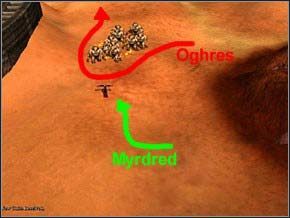 Wróć się - ostatnia grupa ogrów czeka do przejęcia, chodzić będzie pomiędzy żelaznym murem, a pagórkiem, lecz musisz ją przejąć szybko, gdyż może zawrócić i ci uciec - Misja 14 - Bonds Of The Oghre - Myth III: Era Wilka - poradnik do gry