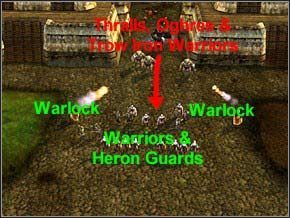 Wprost na lewy mur wyjdzie czterech Soullessów, zabij ich wojownikami z pomocą krasnala - Misja 12 - Siege Of Llancarfan - Myth III: Era Wilka - poradnik do gry