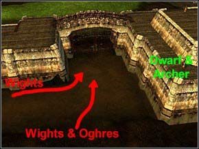 Pierwszy atak będzie w wykonaniu 22 Thralli, którzy uderzą na główną bramę - Misja 12 - Siege Of Llancarfan - Myth III: Era Wilka - poradnik do gry