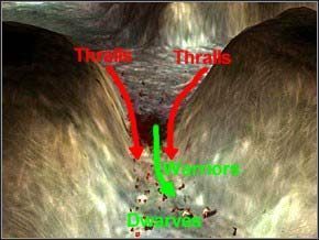 Idź całym wojskiem prosto, potem w lewo, do skalnego korytarza zamkniętego przez kratę - Misja 11 - The Eye Of Thalor - Myth III: Era Wilka - poradnik do gry