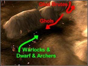 Kolejna grupka Gholi wybiegnie, z tyłu pojawi się też szóstka większych Gholi, jednak zaraz zawróci i ucieknie przez drugą bramę - Misja 8 - Battle To Myrgard - Myth III: Era Wilka - poradnik do gry