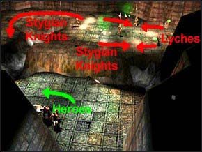 Ujrzysz scenę walki - czterech Stygian Knightów kontra dwa licze - Misja 7 - The Crypt Of Mazzarin - Myth III: Era Wilka - poradnik do gry