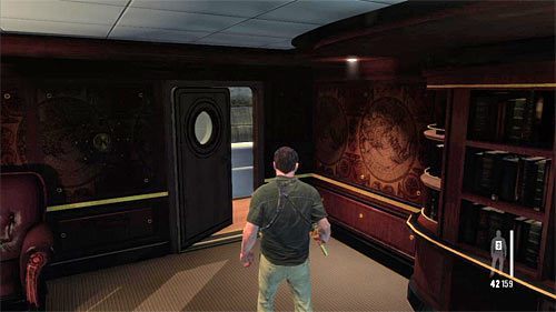 Wejdź do wspomnianego wcześniej pomieszczenia i ruszaj prosto, odnajdując po drodze środki przeciwbólowe - Eksploracja górnego pokładu jachtu | Rozdział XI | Solucja Max Payne 3 - Max Payne 3 - poradnik do gry