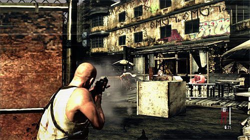 Ruszaj dalej, ustawiając się w pobliżu wejścia do widocznej w oddali restauracji (powyższy screen) - Przeprawa przez zniszczoną restaurację i jej okolice | Rozdział XII - Max Payne 3 - poradnik do gry