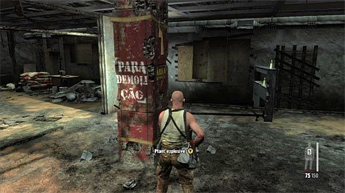 Wyjdź ze zbrojowni i dopiero teraz zajmij się głównym zadaniem, czyli nakładaniem ładunków wybuchowych na pozostałe słupy - Dotarcie do zbrojowni, ładunki na dolnym piętrze | Rozdział XII | Max Payne 3 - Max Payne 3 - poradnik do gry