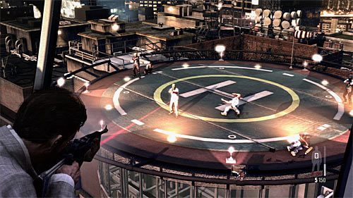 Gdy tylko odzyskasz kontrolę nad głównym bohaterem przystąp do atakowania przebywających na lądowisku bandytów - Przelot śmigłowcem | Rozdział II | Solucja Max Payne 3 - Max Payne 3 - poradnik do gry