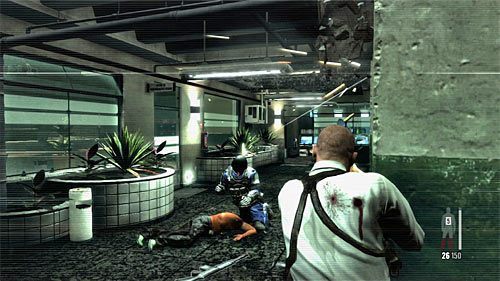 Po znalezieniu się w nowym obszarze posterunku policji proponuję ponownie skorzystać z zasłon - Bitwa w pobliżu pomieszczenia ochrony | Rozdział XIII | Solucja Max Payne 3 - Max Payne 3 - poradnik do gry