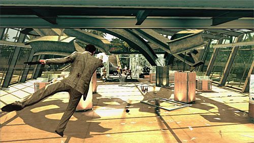 Wykorzystaj darmowy bullet-time i postaraj się jeszcze przed wylądowaniem zabić jak największą liczbę przeciwników - Dotarcie do biura Rodriga | Rozdział VI | Solucja Max Payne 3 - Max Payne 3 - poradnik do gry