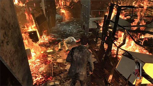 Podejdź do znajdującego się nieco dalej ciała informatyka i je zbadaj, pozyskując w ten sposób ostatni ślad [Ślad 5/5 - Ciało] - Ucieczka z płonącego budynku | Rozdział VI | Solucja Max Payne 3 - Max Payne 3 - poradnik do gry