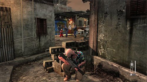 Po zbliżeniu się do kolejnego obszaru schowaj się za cegłami - Przeprawa przez drugą część slumsów | Rozdział IX | Solucja Max Payne 3 - Max Payne 3 - poradnik do gry