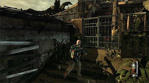 Zeskocz na dół i od razu skieruj się w stronę widocznego w oddali najwyższego budynku, albowiem nie spotkasz już żadnych przeciwników - Przeprawa przez drugi obszar zajmowany przez elitarnych wrogów | Rozdział VII - Max Payne 3 - poradnik do gry