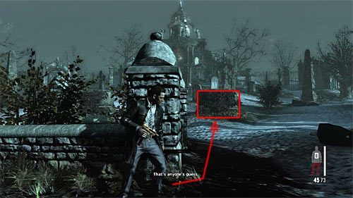 Zaczekaj aż Raul zacznie odwracać uwagę snajpera i podbiegnij do pokazanego na powyższym screenie prawego nagrobka - Wyeliminowanie wrogiego snajpera | Rozdział VIII | Solucja Max Payne 3 - Max Payne 3 - poradnik do gry