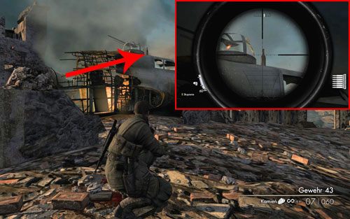 Na przedniej części wraku samolotu [#2] - Misja 7 | Butelki i Sztaby złota w Sniper Elite V2 - Sniper Elite V2 - poradnik do gry