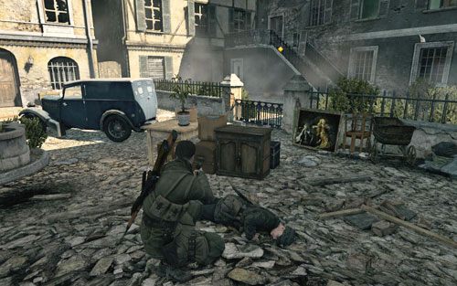 Znajdziesz się przy ofierze - podstaw w to miejsce minę lądową, którą wpierw musisz odszukać w ekwipunku - Prolog | Opis przejścia Sniper Elite V2 - Sniper Elite V2 - poradnik do gry