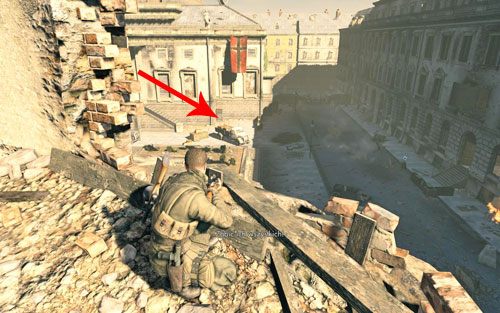Kiedy mężczyzna wybiegnie z budynku odwróć się w lewo - na plac wkroczy jeszcze kilku żołnierzy - Misja 4 - Opernplatz (2) | Opis przejścia Sniper Elite V2 - Sniper Elite V2 - poradnik do gry