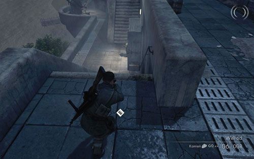 Gdy będzie czysto udaj się dalej, w stronę kolejnych schodów [#5], którymi zejdź na dół do pomieszczenia dźwigu - przed wejściem powinieneś natrafić na wrogiego żołnierza - Misja 6 - Wieża Tiergarten (2) | Opis przejścia Sniper Elite V2 - Sniper Elite V2 - poradnik do gry